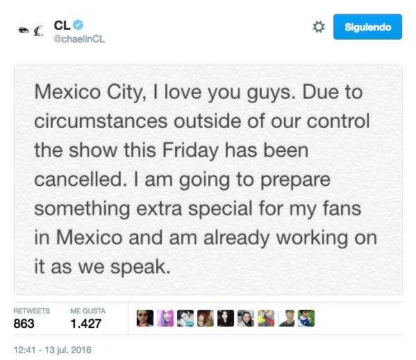 En pausa concierto de CL en México