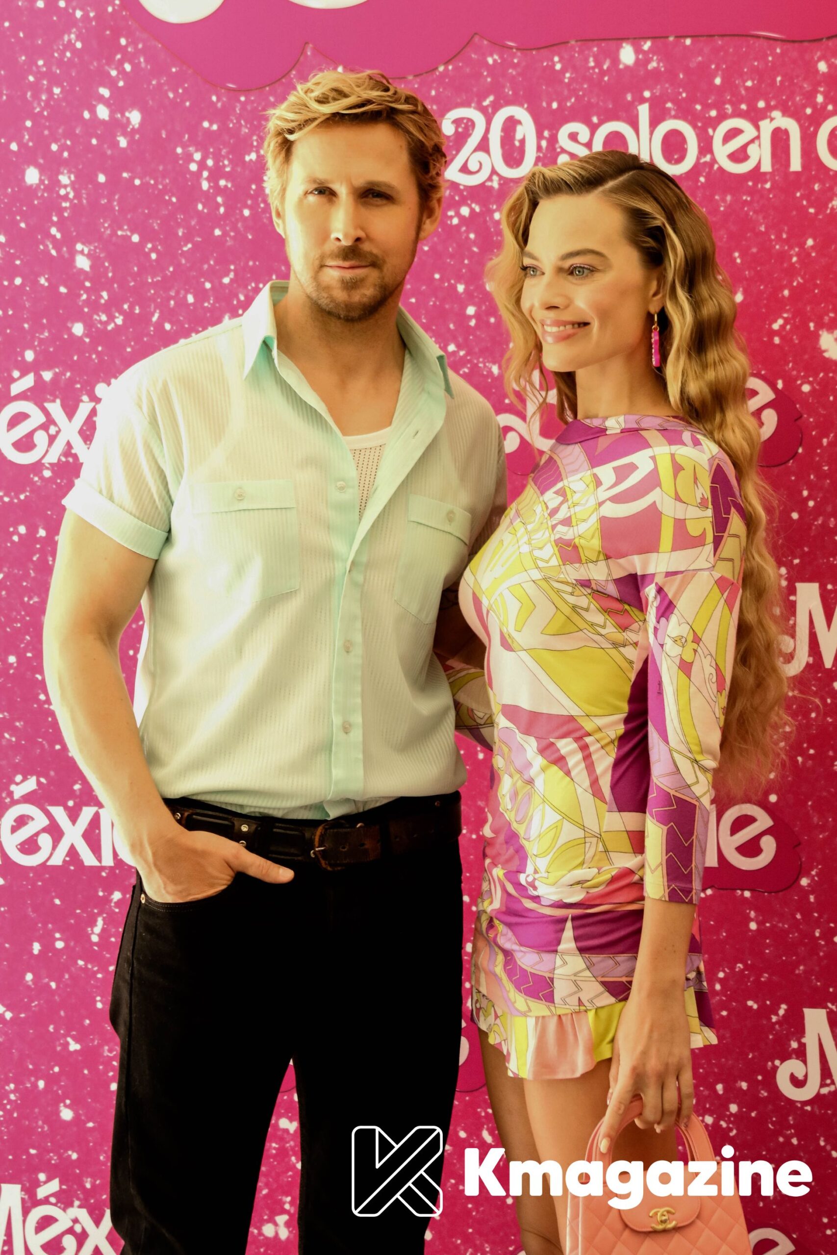 Ryan Gosling y Margot Robbie en conferencia de prensa de Barbie en México 2023.